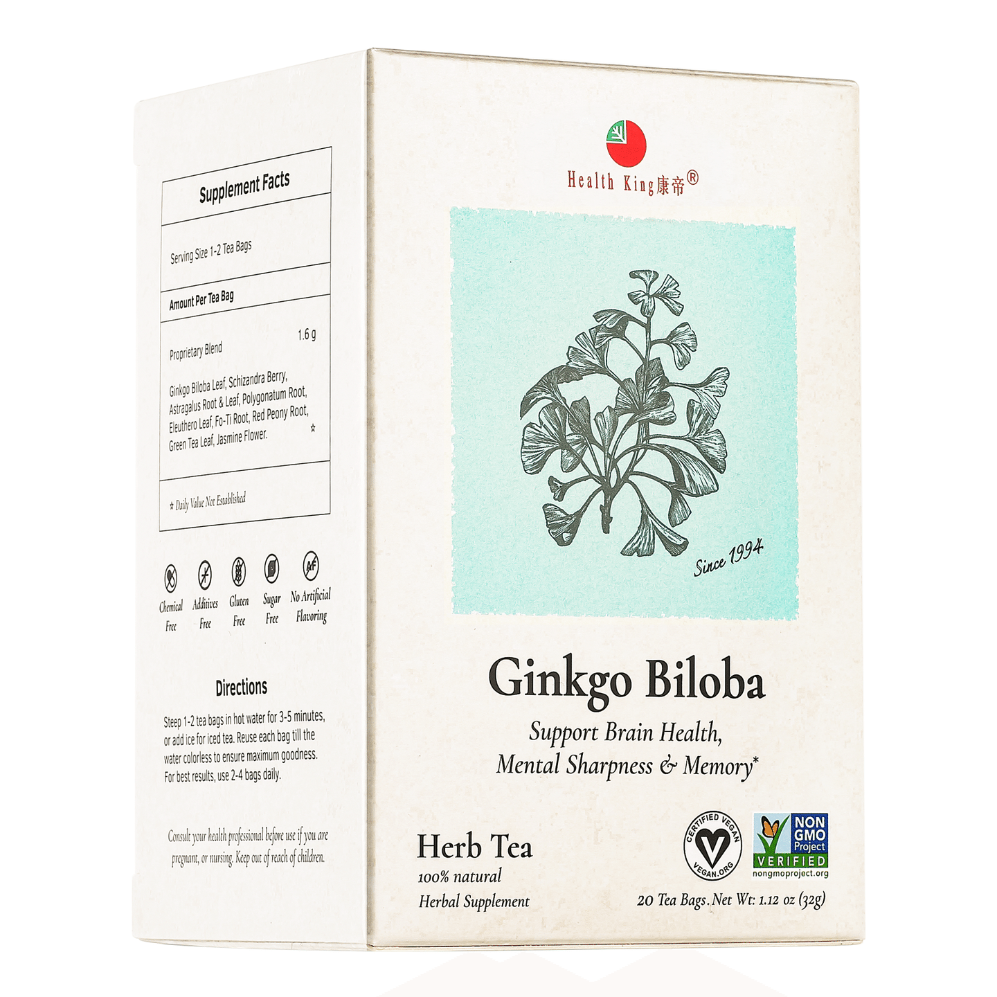 Health King Ginkgo Biloba Herb Tea-Support Brain Health & Mental Sharpness 1.12 oz