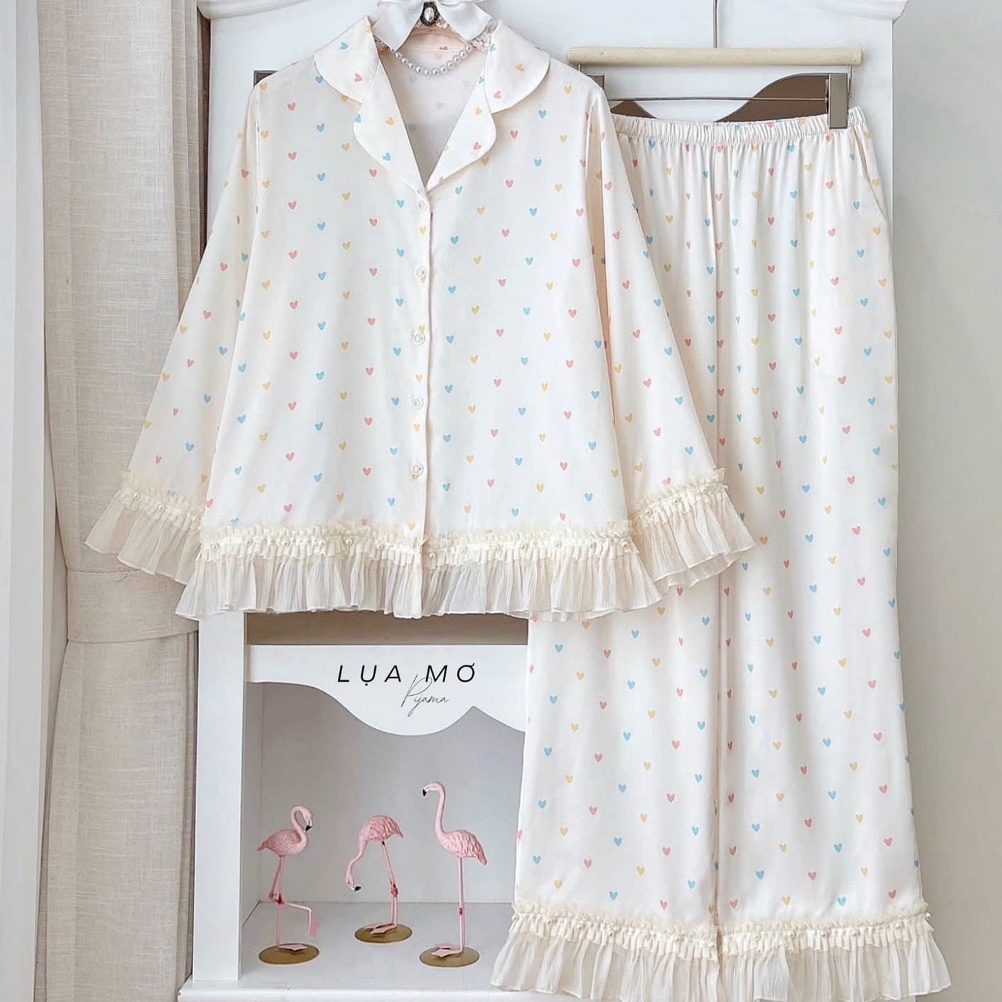 Premium Silk Colorful Heart Chiffon Pearl Pajama 1 count