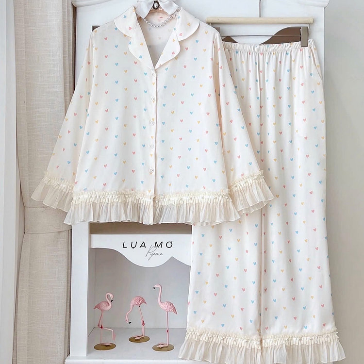 Premium Silk Colorful Heart Chiffon Pearl Pajama 1 count