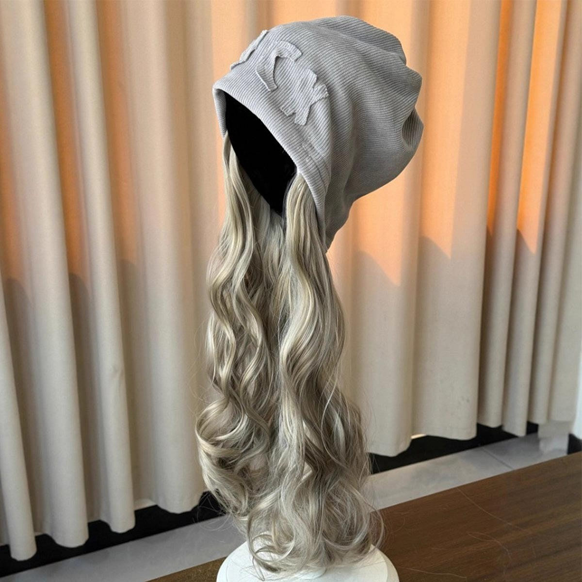 Wig cap Removable Grey fleece hat Long curly hair 1 each