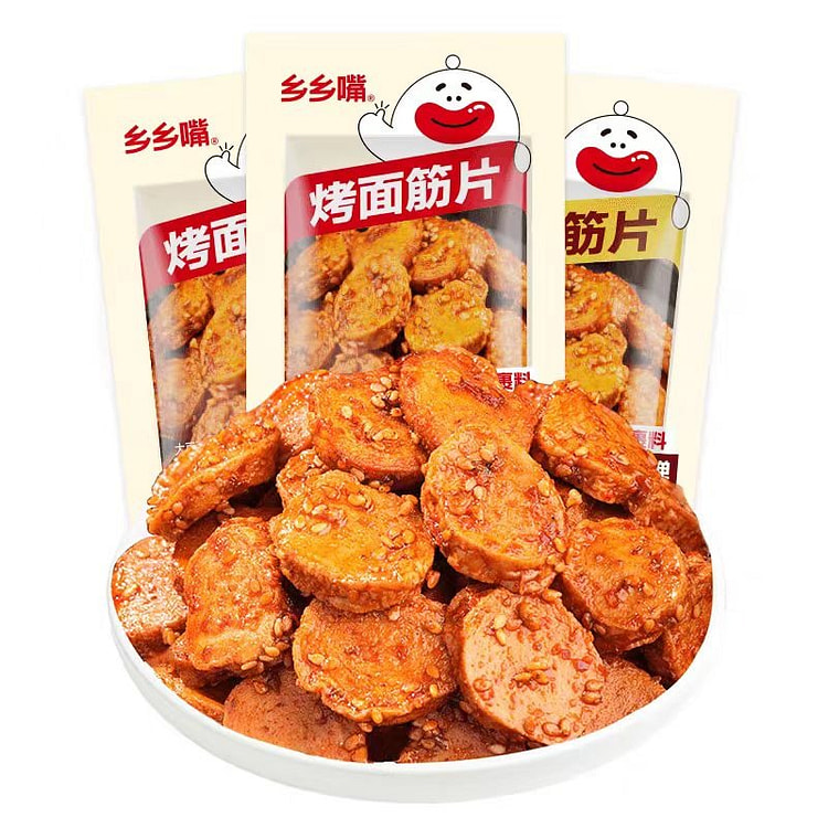 乡乡嘴 烤面筋片 香辣味+烧烤味 10包 500g
