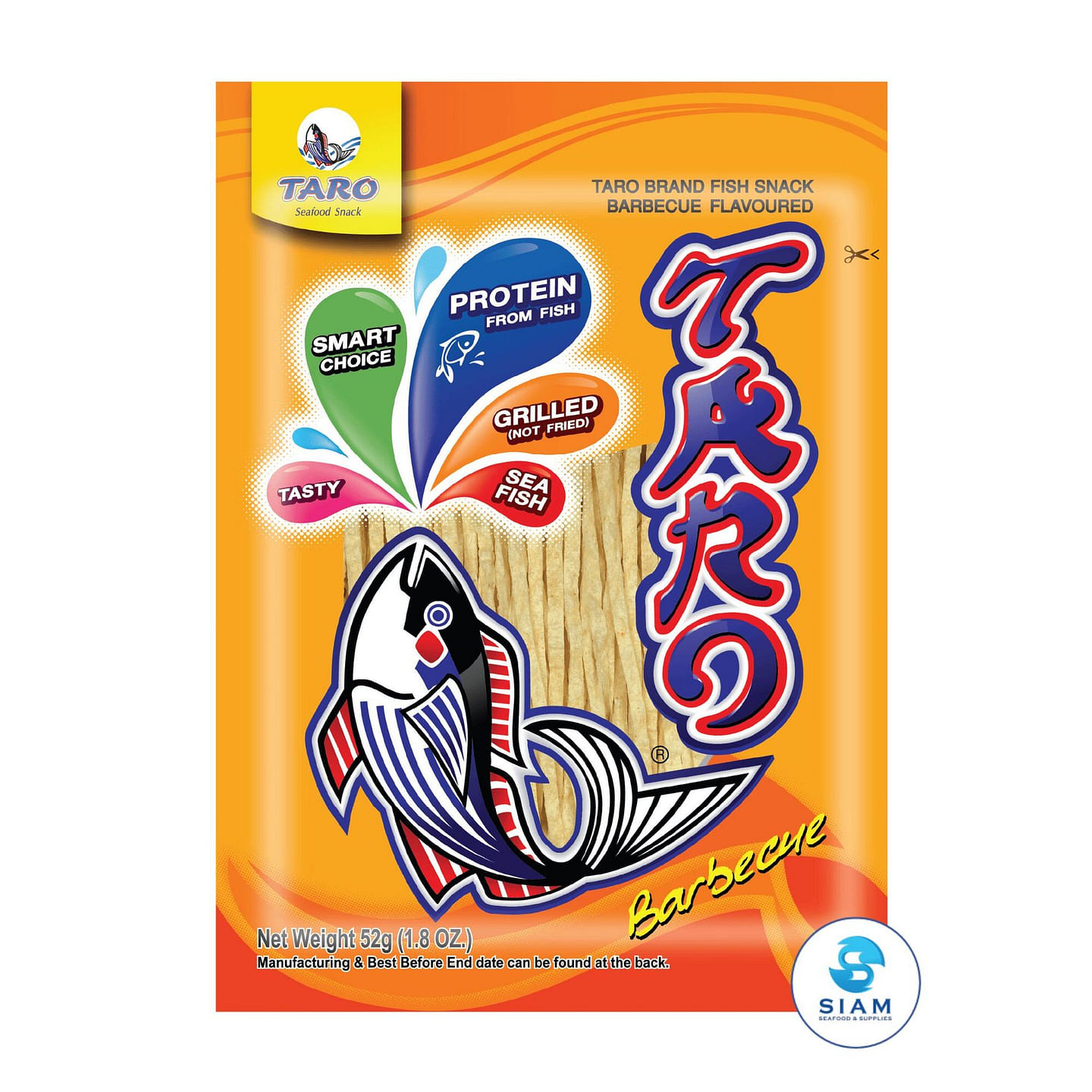 TARO BRAND Thai Fish Snack 52g, Barbecue Flavor 1.8 oz