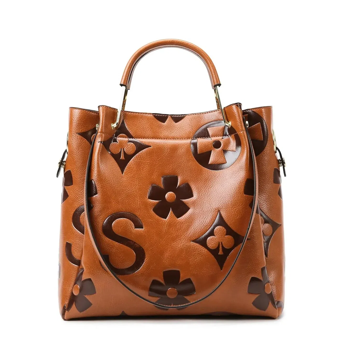 Women’s Vegan Leather Embossed Floral Top Handle H 1 box