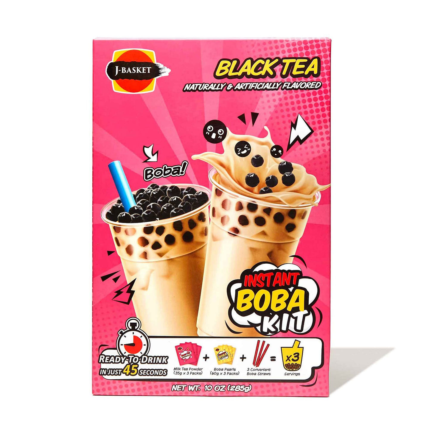 J-Basket Boba Bubble Tea Kit: Black Tea (3 cups) 10 oz
