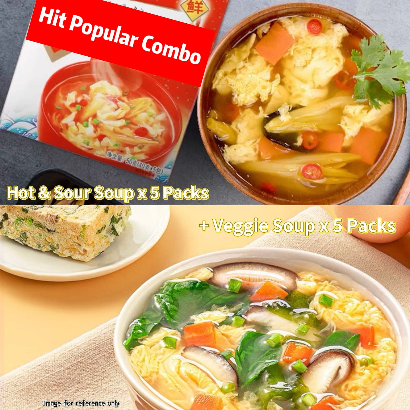 Hot & Sour Soup + Veggie Soup (10 Packs) 1 each