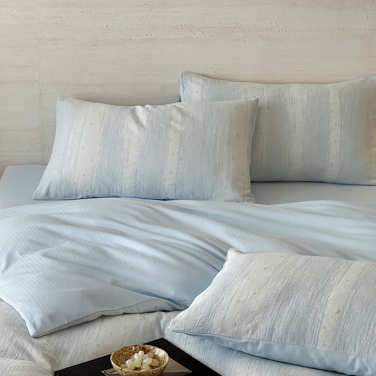 屿眠纯棉床上四件套(床笠款) 蓝色-Queen 2000 克