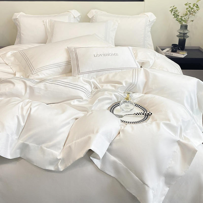 LULLABUY 200S Top Grade Cotton Bedding Set White Queen Size 2000 g