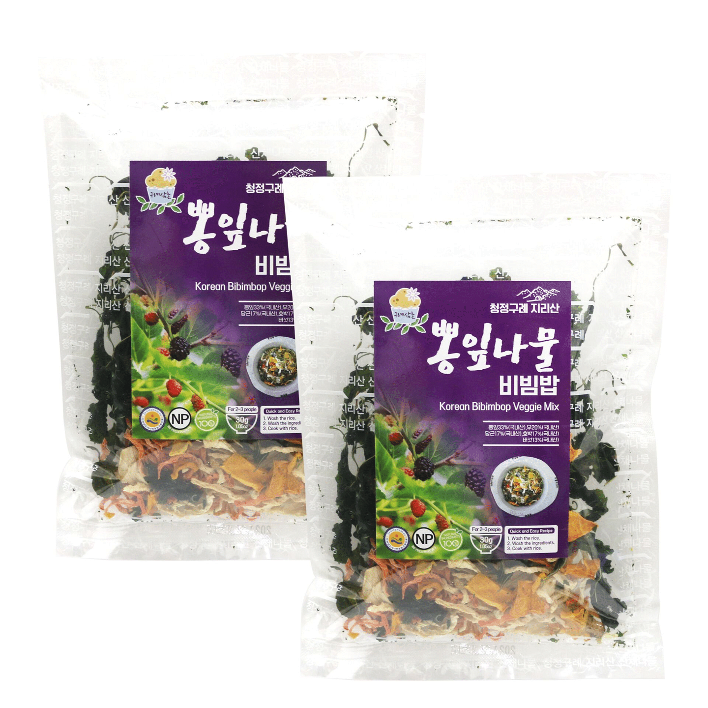 Gurye Uncle Korean Bibimbap Dried Vegetables Korean Food, Mulberry Leaves (2Pks) 1 case