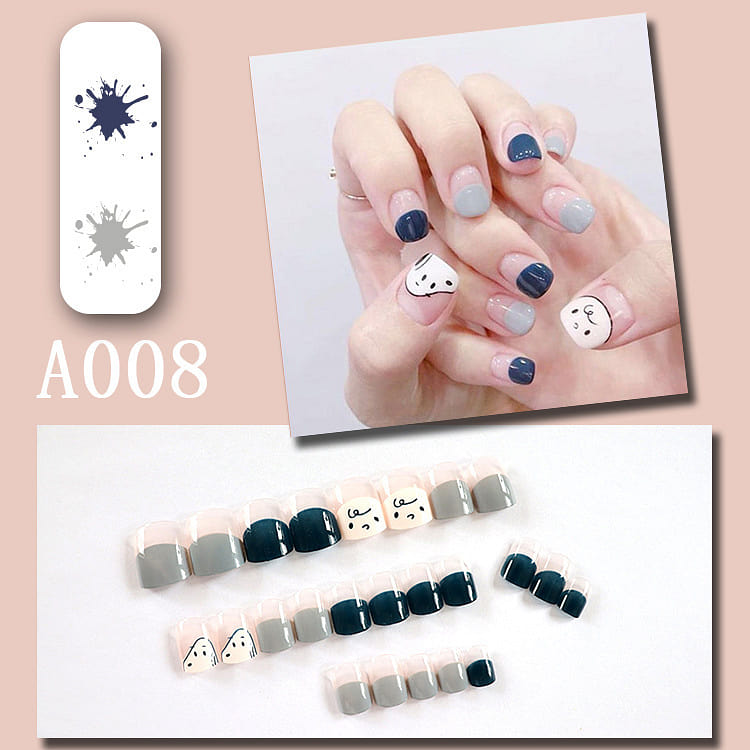 Press on Fake nails short dailyuse cute colorful fake nail comfortable A008 1 box