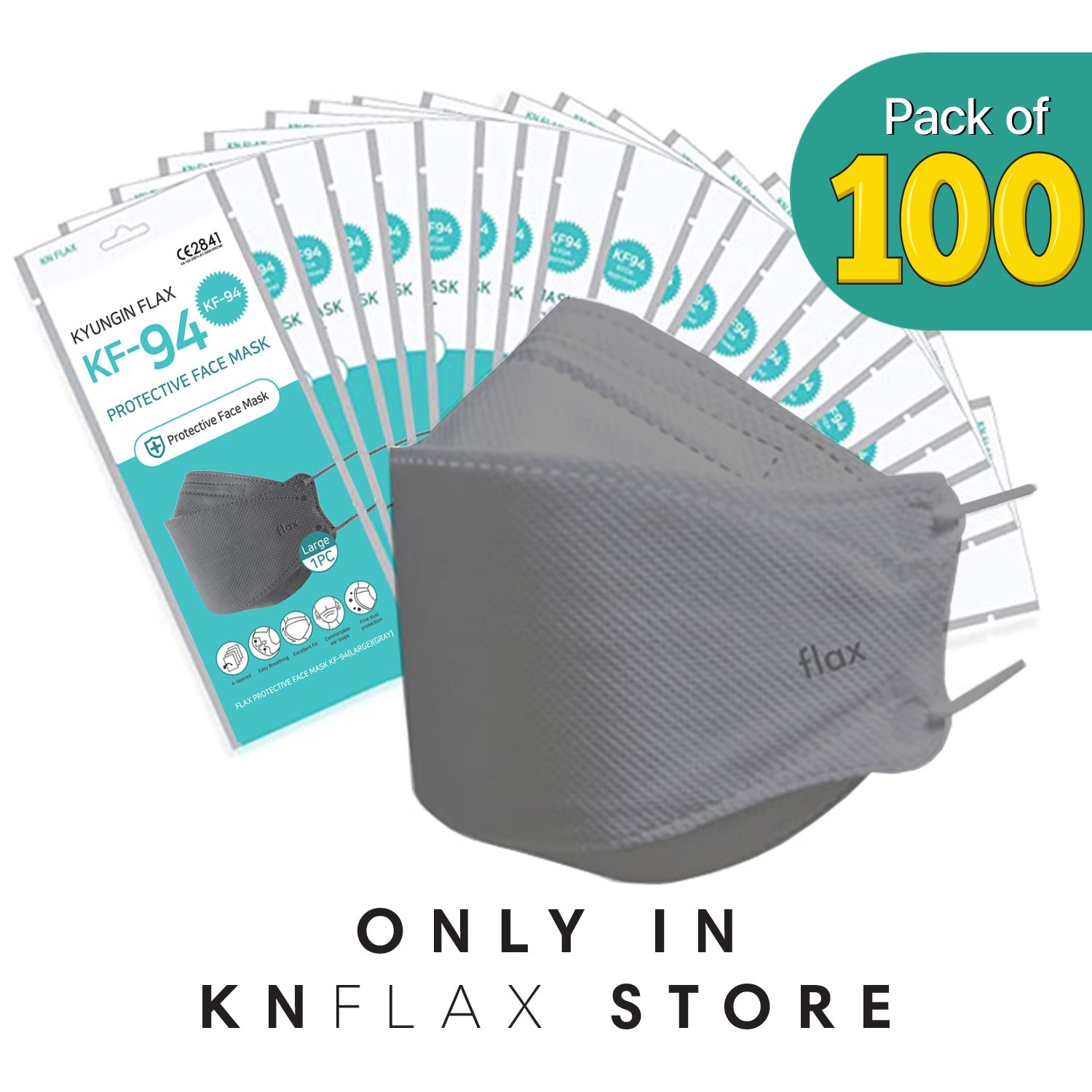 Get [100PCS] KN Flax KF94 Gray Mask Made in Korea FDA Regd. Delivered
