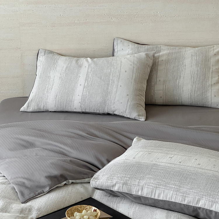 屿眠云感三层纱纯棉床上四件套 灰色-Double 2000 克