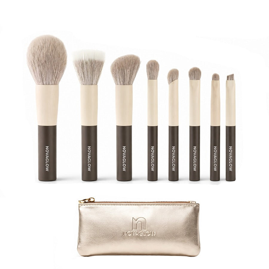 NOVAGLOW Mini Makeup Brush Set 8pcs with Pouch 1 box