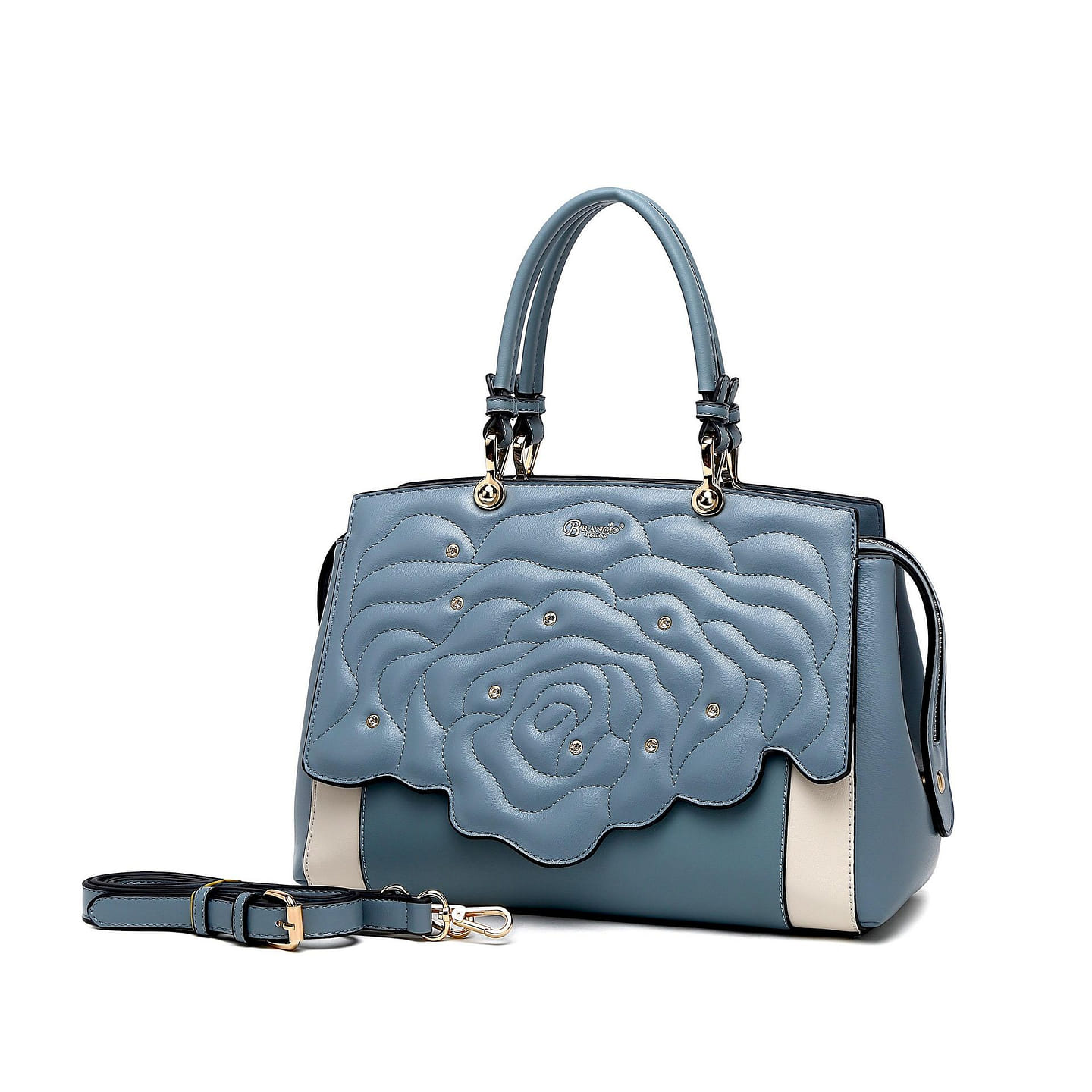 Rosette 3d Crystal Vegan Leather Metallic Handbag Hazy [RA8523-BL] 1 개