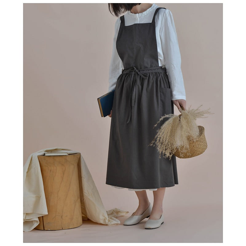 BIGBOWL 100% Cotton Water-Proof Natural Apron X-type With Pocket Gray 1 count