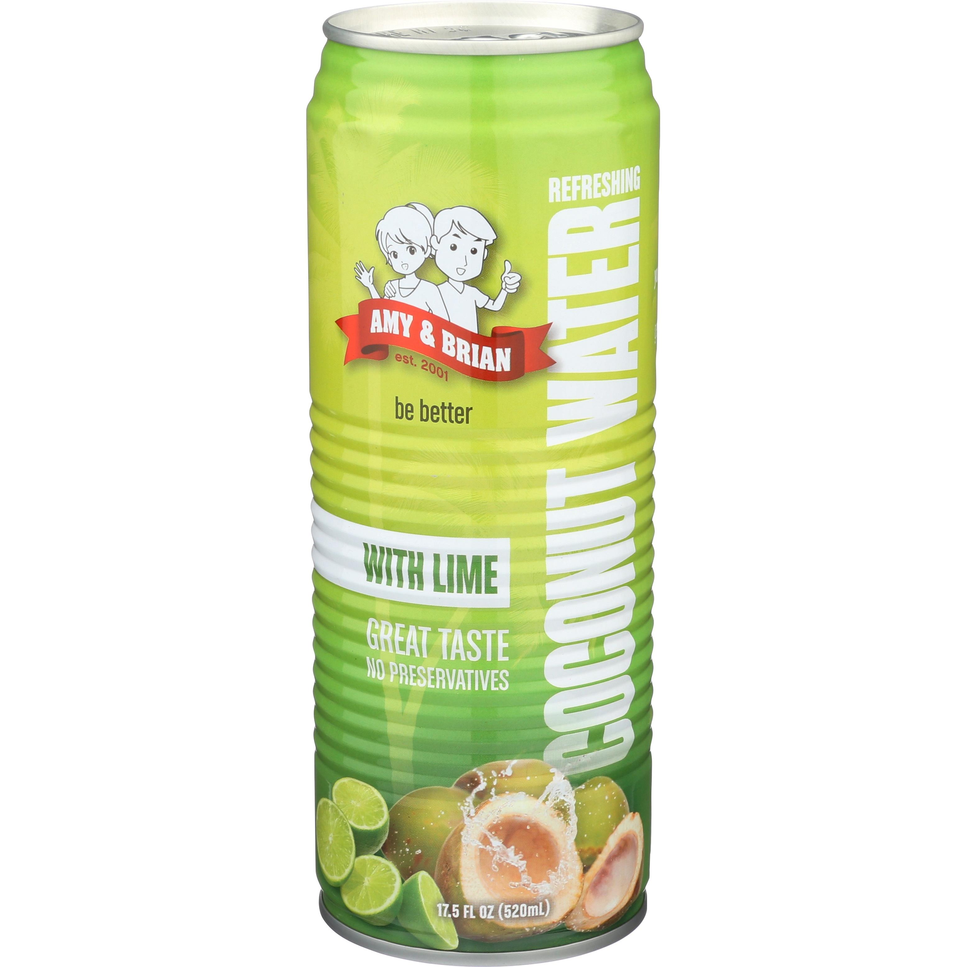 Amy & Brian Premium Coconut Water with Lime NonGMO 12 x 17.5 Fl Oz Weee!
