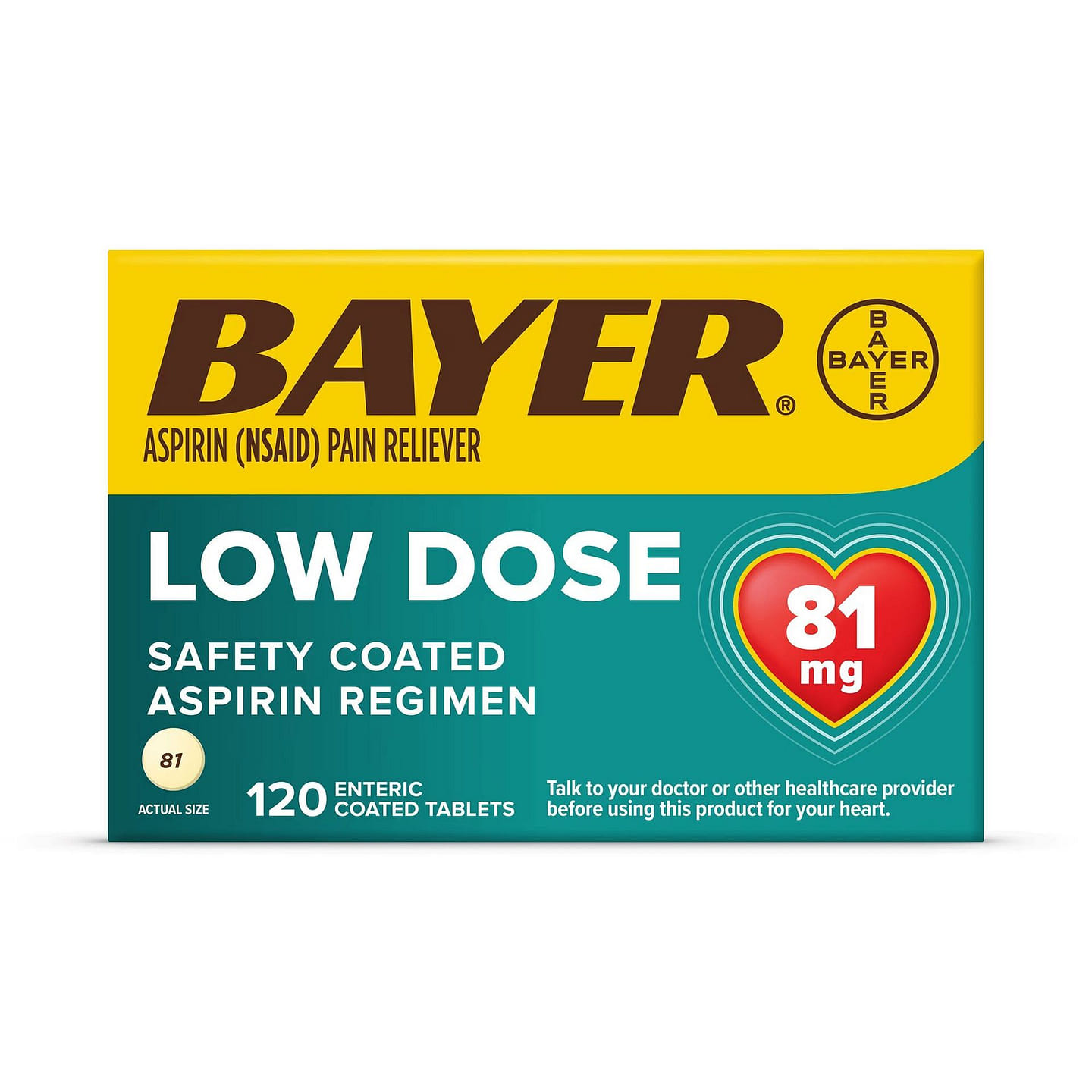 Bayer Low Dose Aspirin 81mg 120 Tablets 1 box