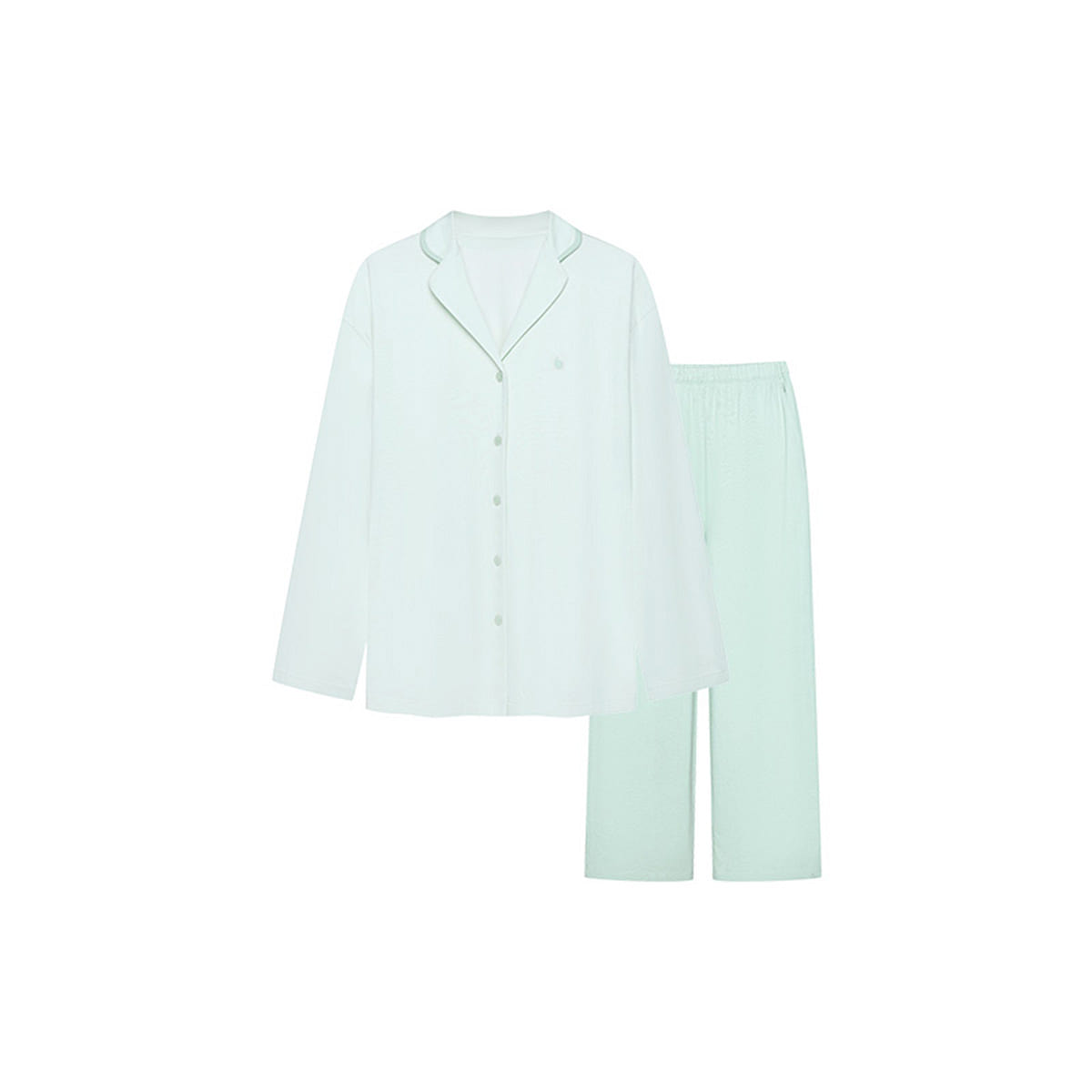 China Direct Mail Ubras Cotton Series Solid Color Open Front Long sleeved Pants Set (Women's) - Ice Blue Green - M 100 g