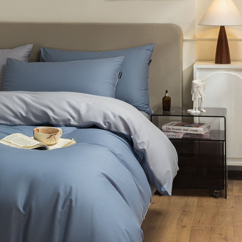 Bedding Set Queen Size Flat Sheetx1 Duvet Coverx1 Pillow Casex2 DeepBlue+Blue 1 each