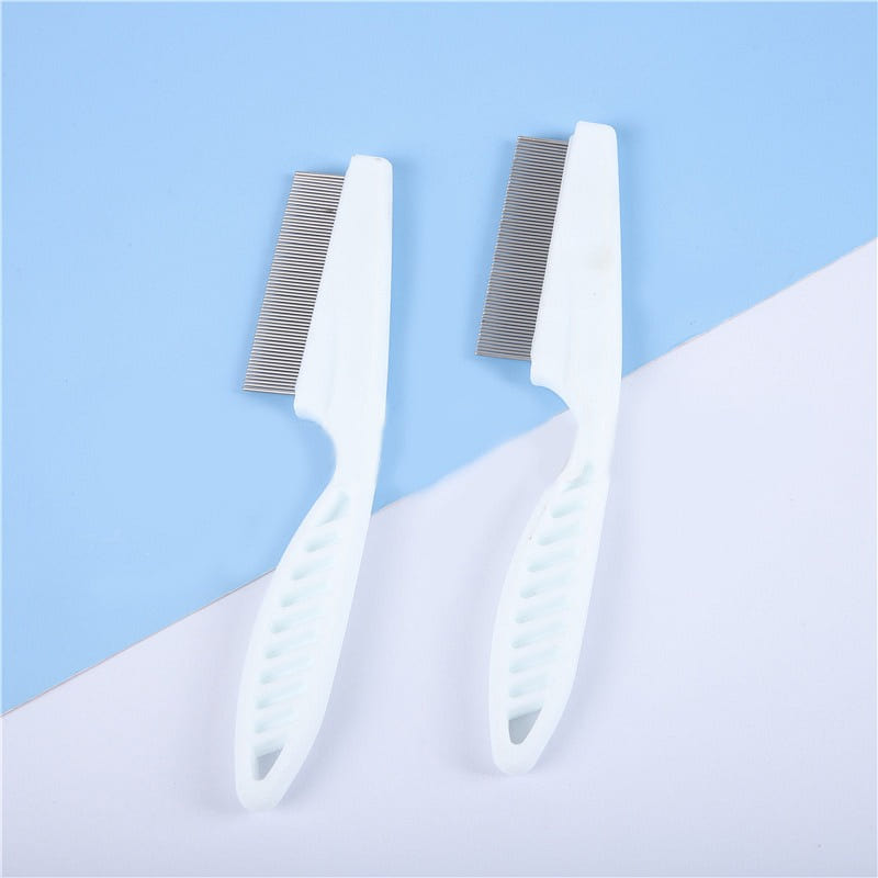 Pet flea comb with fine-tooth steel pins 2 each