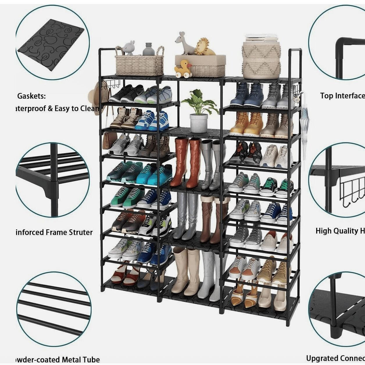 9 Tier Large Capacity Metal Shoe Rack 50-Pair Shoe 1 case