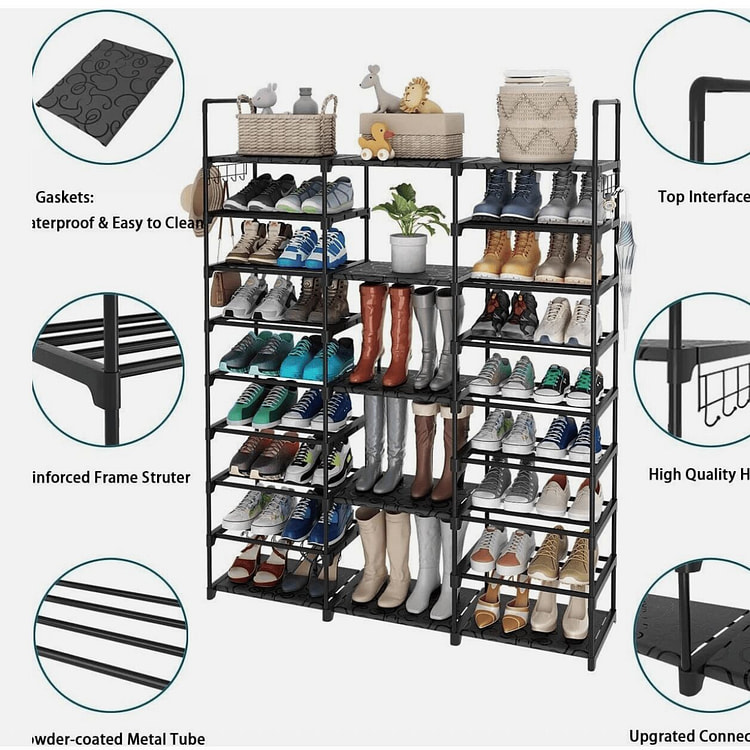 9 Tier Large Capacity Metal Shoe Rack 50-Pair Shoe 1 case