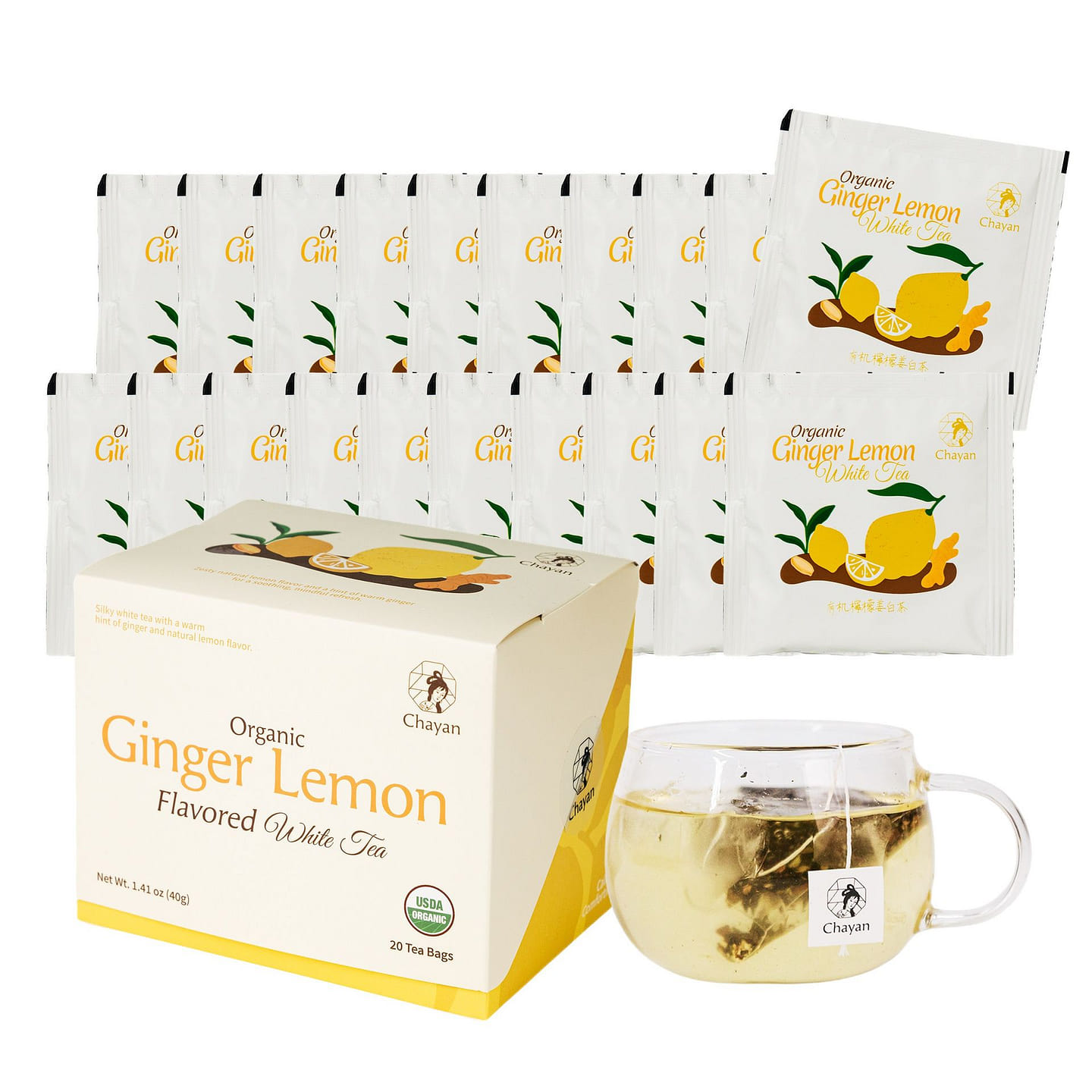Organic Ginger Lemon Flavored white tea [USDA] 20 pack