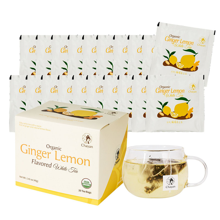 Organic Ginger Lemon Flavored white tea [USDA] 20 pack