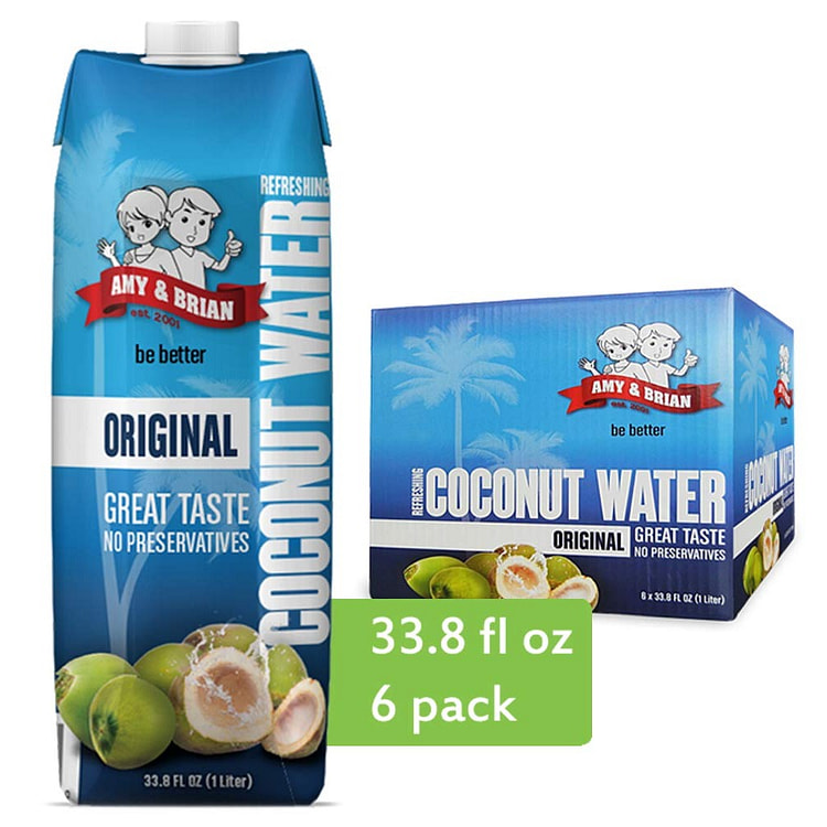 Amy & Brian Premium Coconut Water Original Non-GMO 6 x 33.8 Fl Oz (1L)