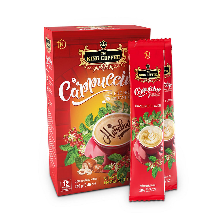 King Coffee Cappuccino Hazelnut Box 12 Sticks 12 count
