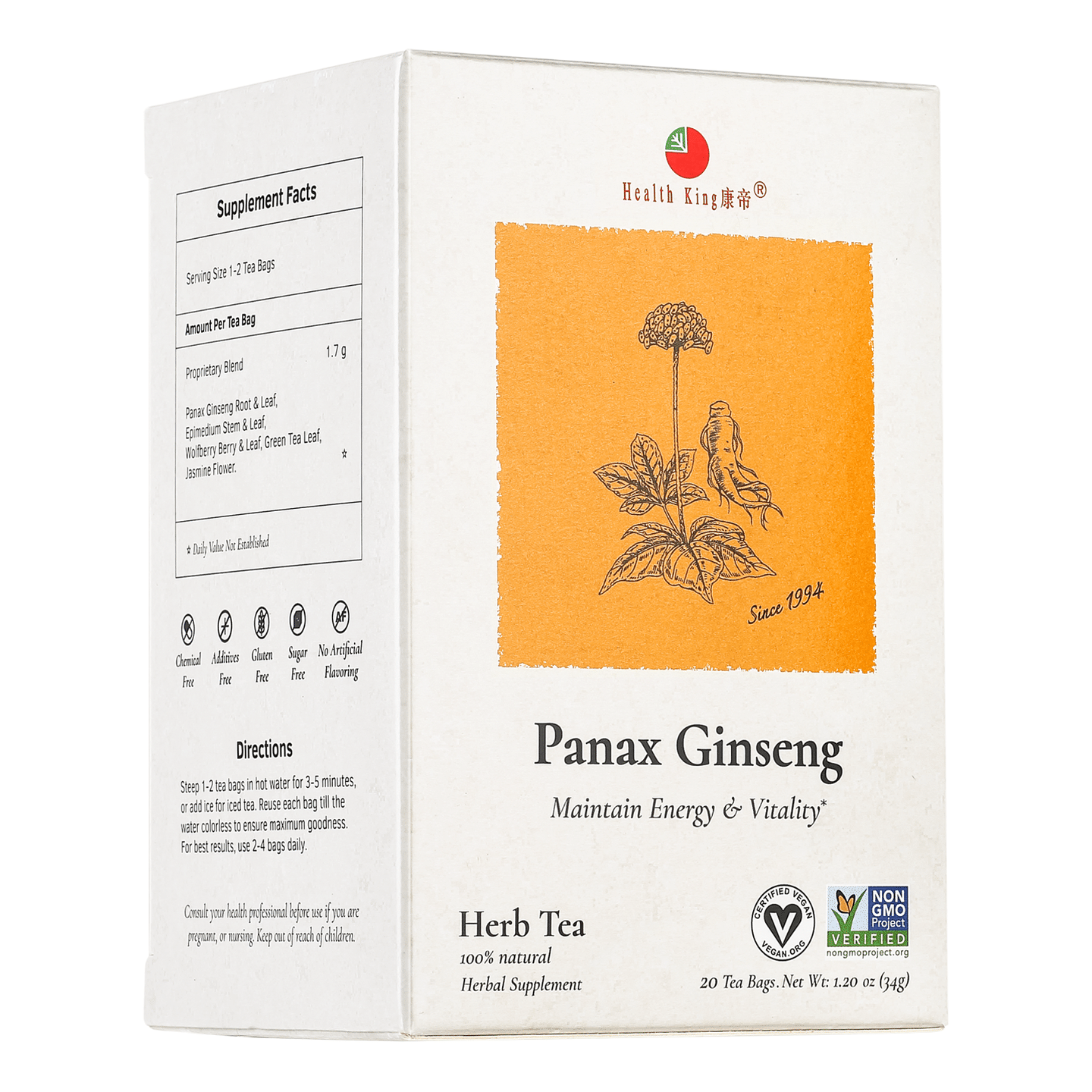 Health King Panax Ginseng Herb Tea-Maintain Energy & Vatality 1.2 oz