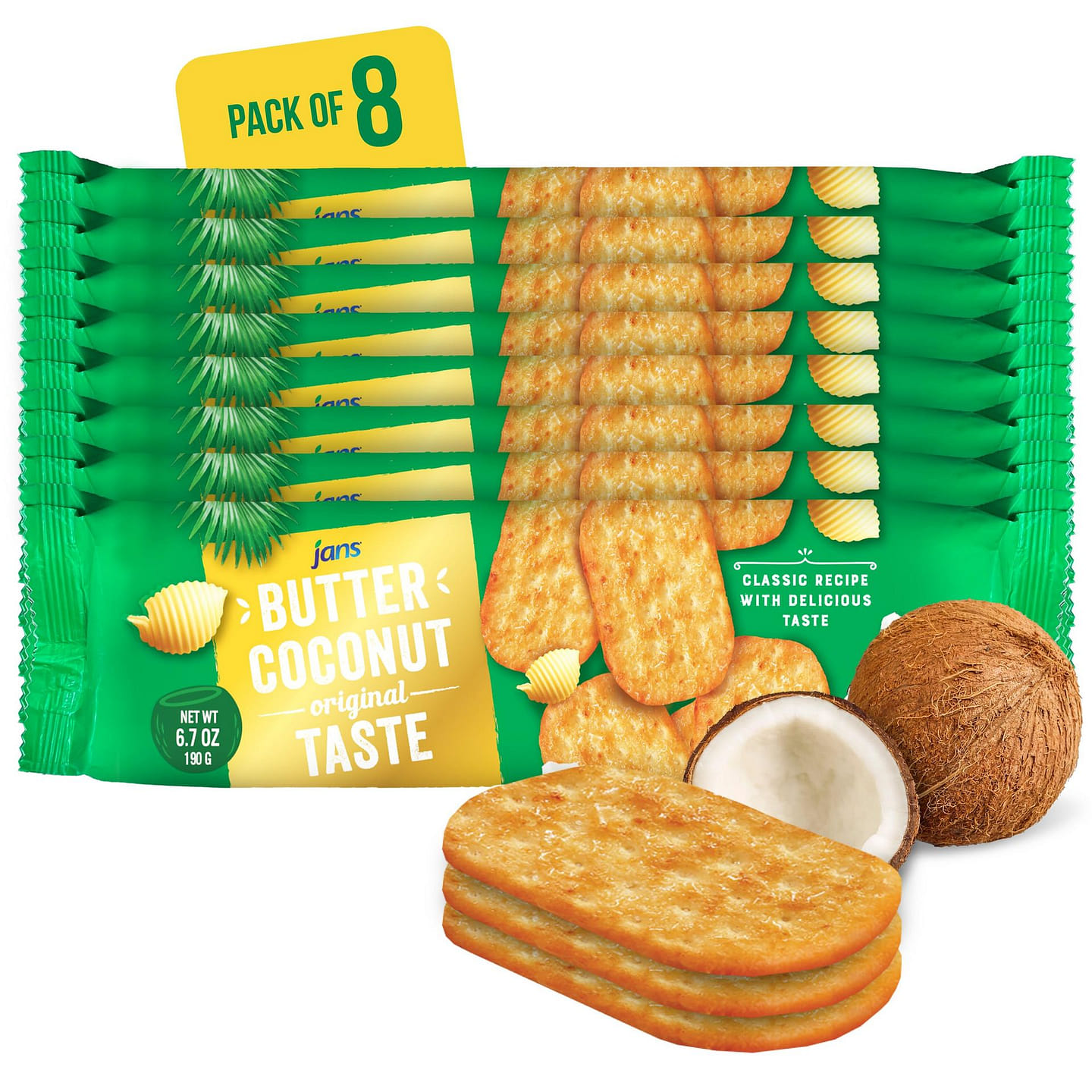 Jans – Butter Coconut Crackers, 6.7 oz, Pack of 8 6.7 oz*8 pack