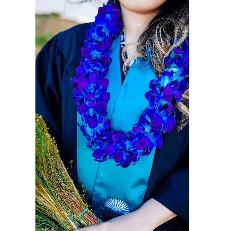 Fresh Graduation Orchid Leis Double Blue Sonia 1 each