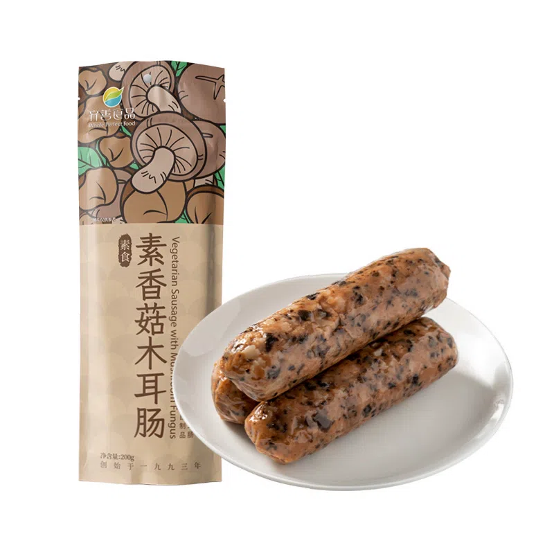 Qishan Foods, Soy Protein Flavored Vegetarian Ham Sausage, Buddhist Vegan Snacks [Vegetarian Shiitake Mushroom Fungus Sausage] 200g*1 pack 200 g