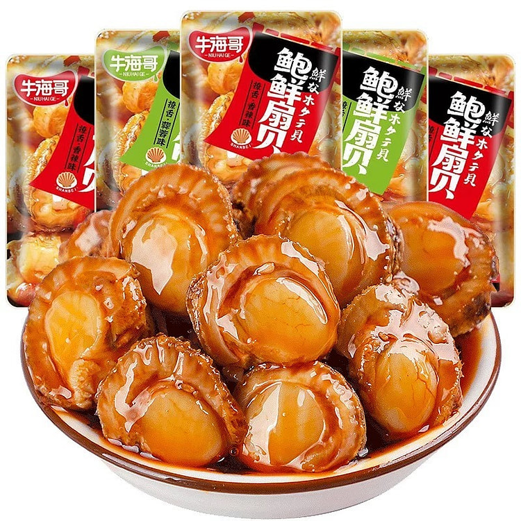 牛海哥 鲜鲍菇扇贝肉海鲜零食混合味  5包 60 克