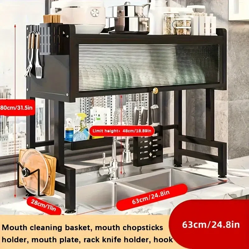 Home with cabinet door kitchen storage rack sink dish tray storage rack Multi-function counter top drain rack 1 each