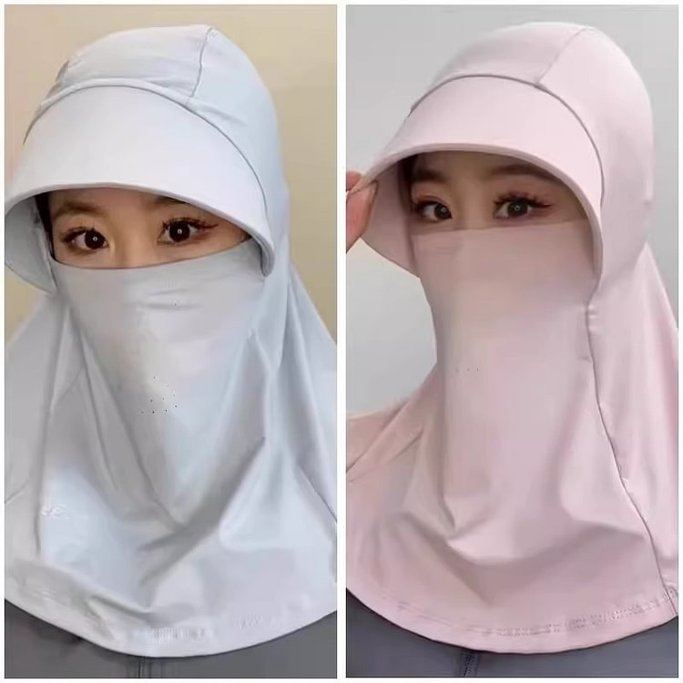 冰丝防晒帽 遮脸面罩夏季防紫外线2个浅灰+粉色 1 包