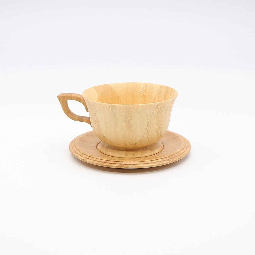RIVERET Teacup & Saucer (White) -dishwasher-safe bamboo cup made in Japan 1 each