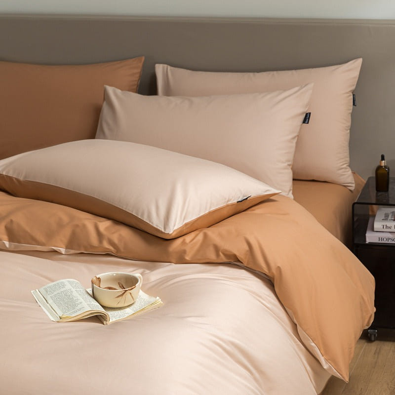 Bedding Set Queen Size Flat Sheetx1 Duvet Coverx1 Pillow Casex2 Pink+Orange 1 each