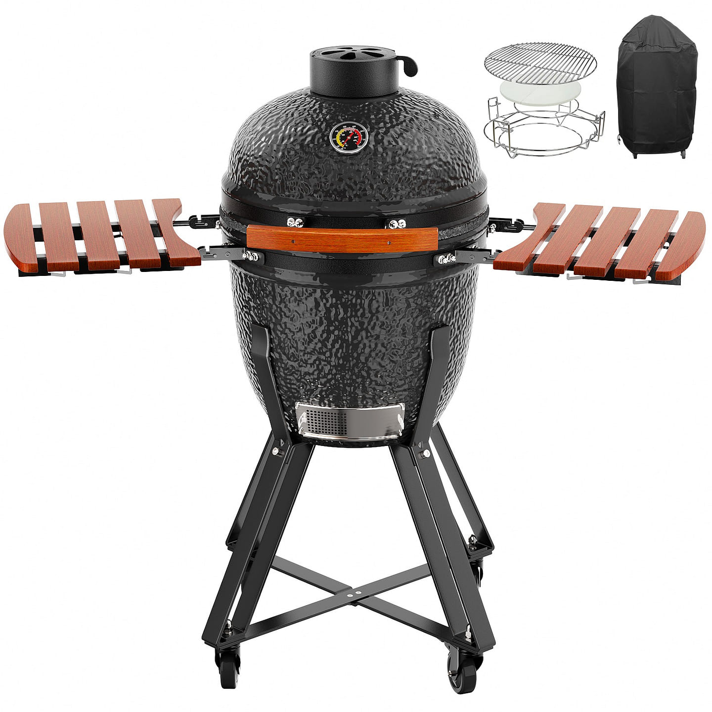 18in Black Portable Charcoal Grill with Side Shelves and Cover 1 count
