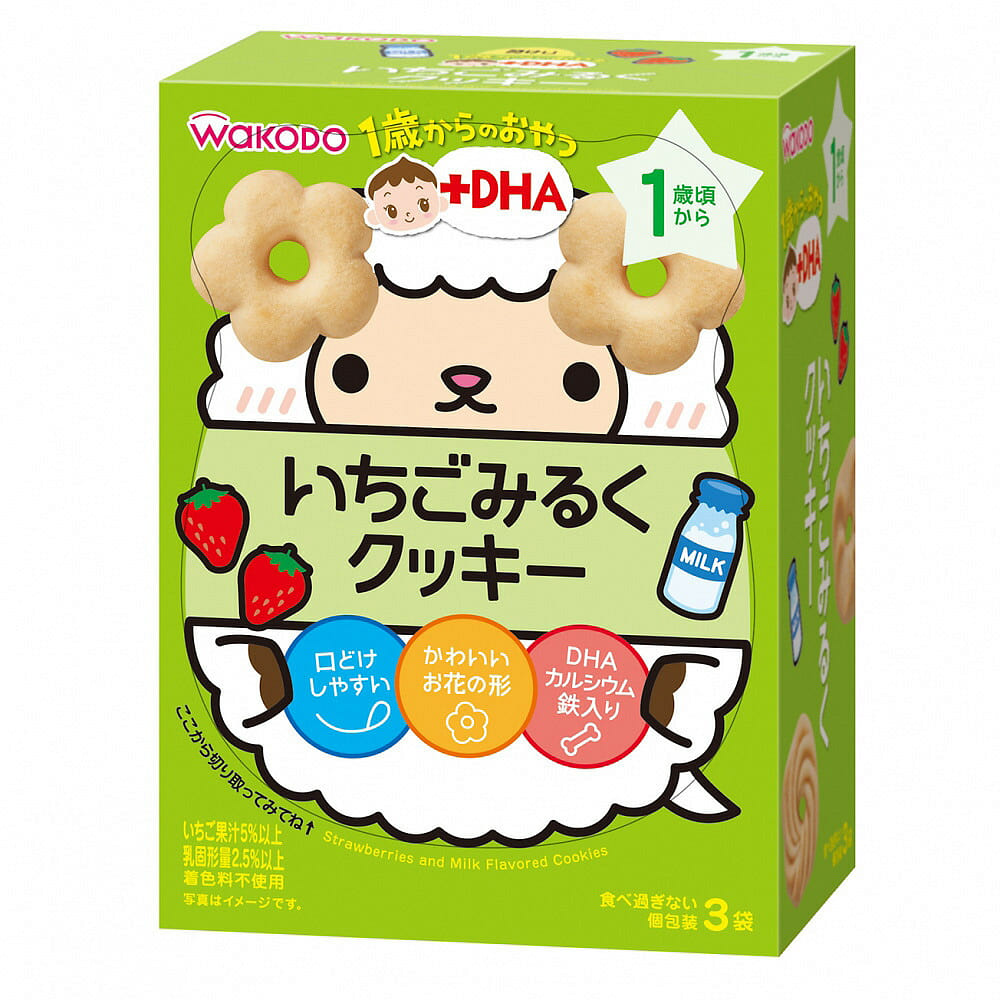 WAKODO +DHA Strawberry Milk Biscuits for Baby 3P 48 g