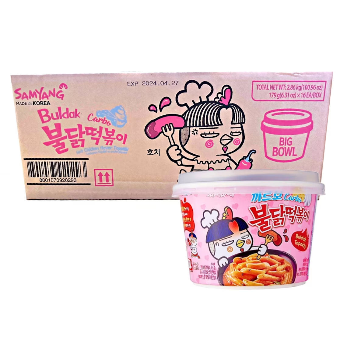 Samyang Buldak Carbo 热鸡肉味年糕碗 16 件装 1 份