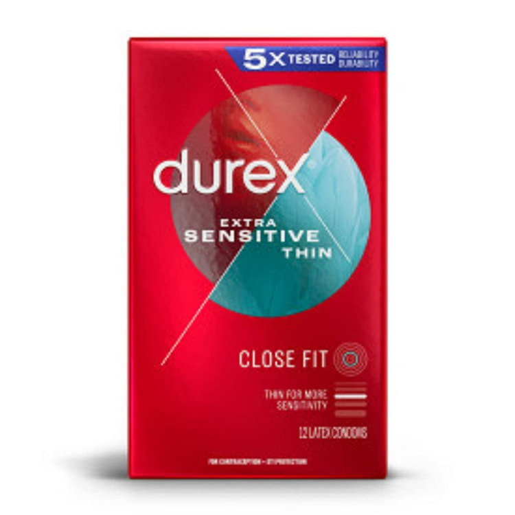Durex Extra Sensitive Lubricated Ultra Thin Premium Condoms, Close Fit, 12 
