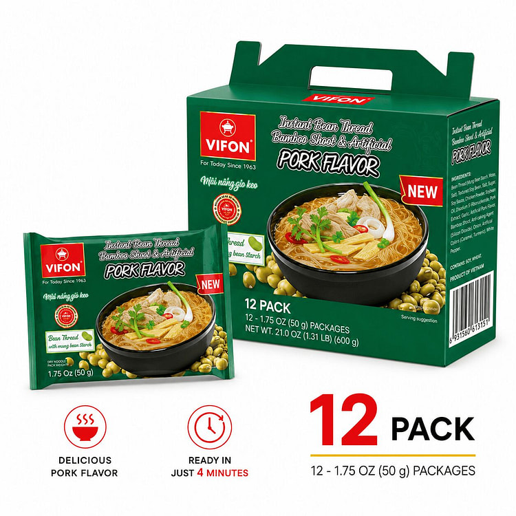 【12包】维丰猪肉竹笋味粉丝 1.75 盎司