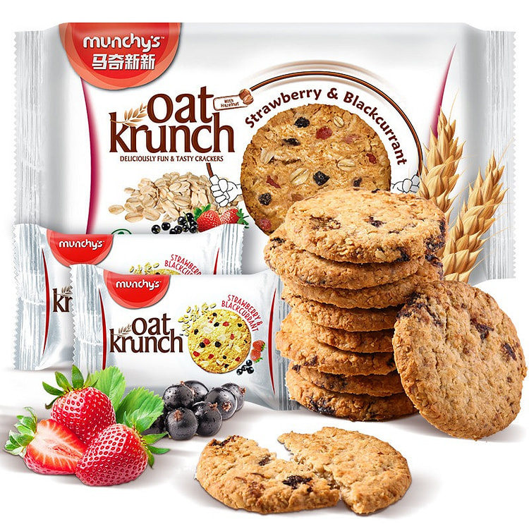 马奇新新 燕麦饼干（草莓黑加仑味）曲奇代早餐 1袋 208 克