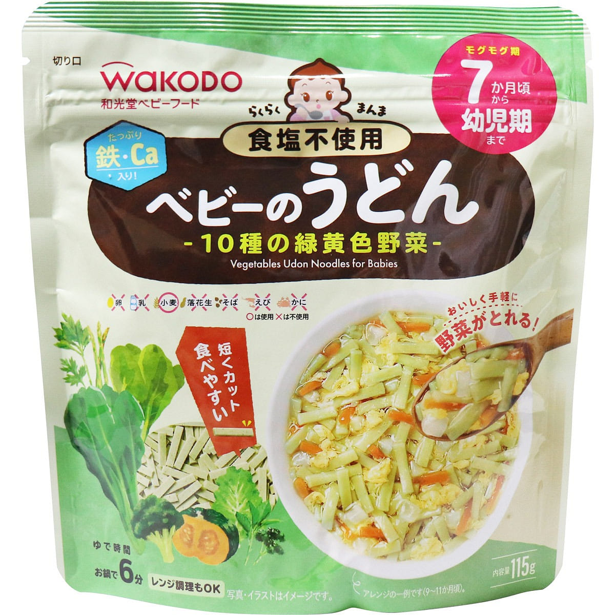 WAKODO Baby Udon 115g [green vegetables] 1 each