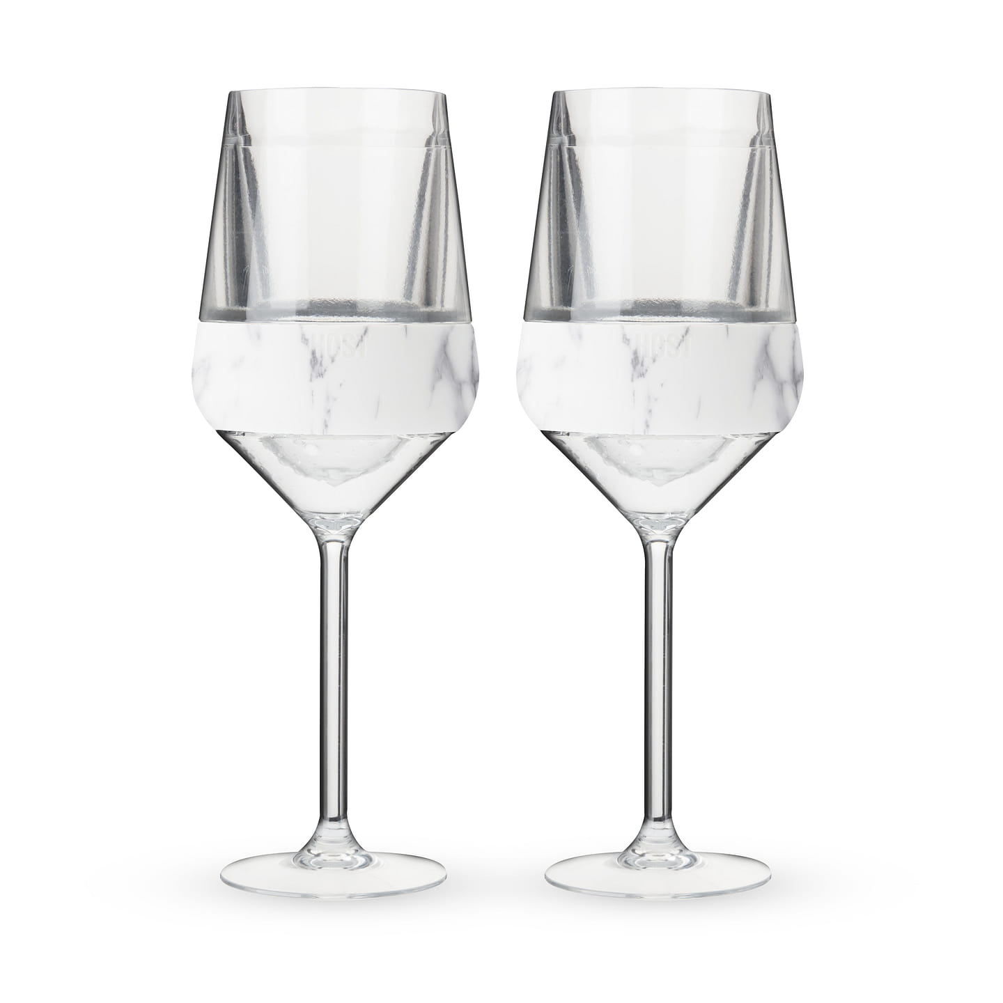 HOST Wine Freeze Double-Walled Stemmed Wine Glasses Freezer Cooling Cups with Active Cooling Gel and Insulated Silicone Grip, 6.5 Oz Plastic Tumblers, Marble, Set of 2 6.5 oz