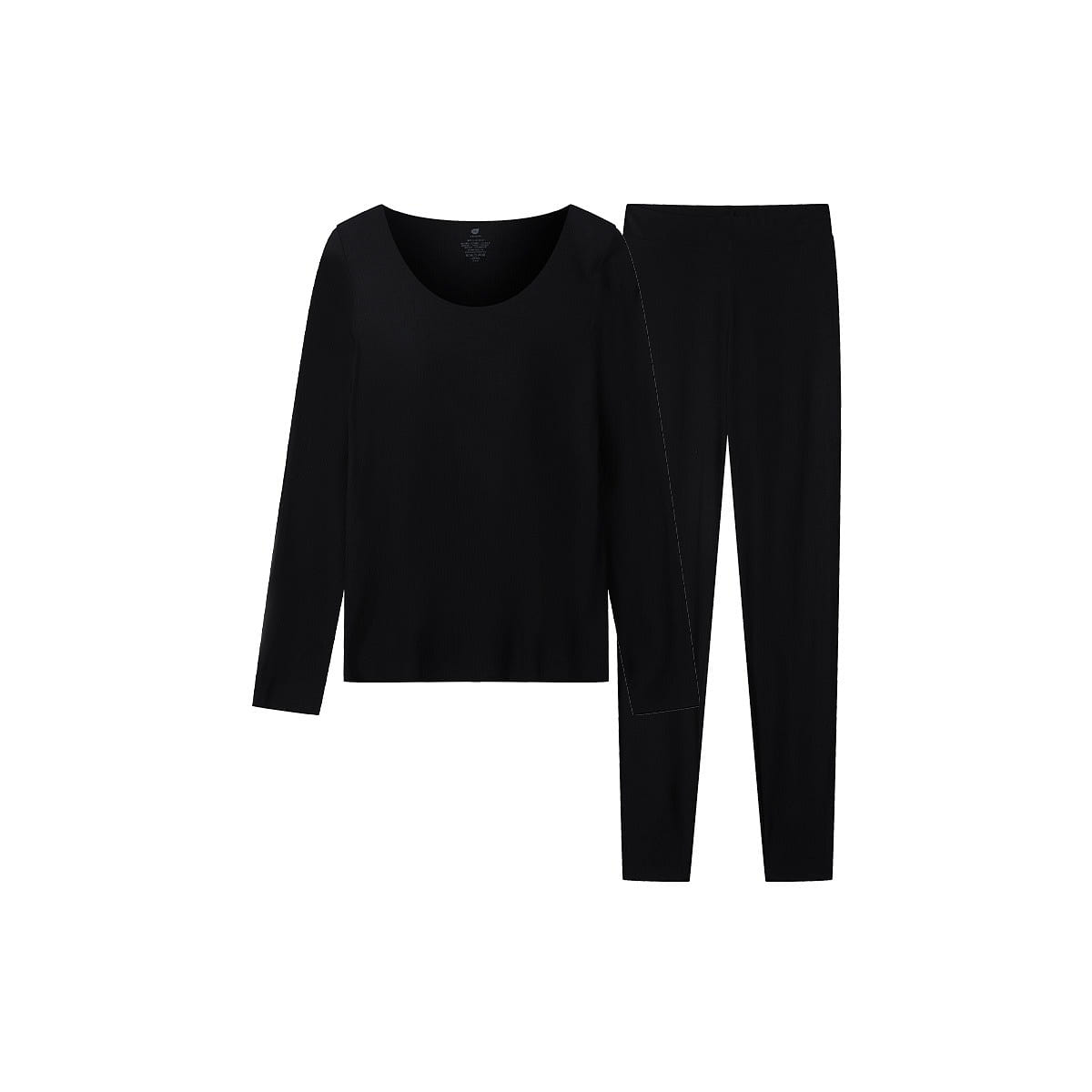 Ribbed O-Neckline Warm Skin Wear Thermal Underwear women’s Suit-Black-XL 1 each