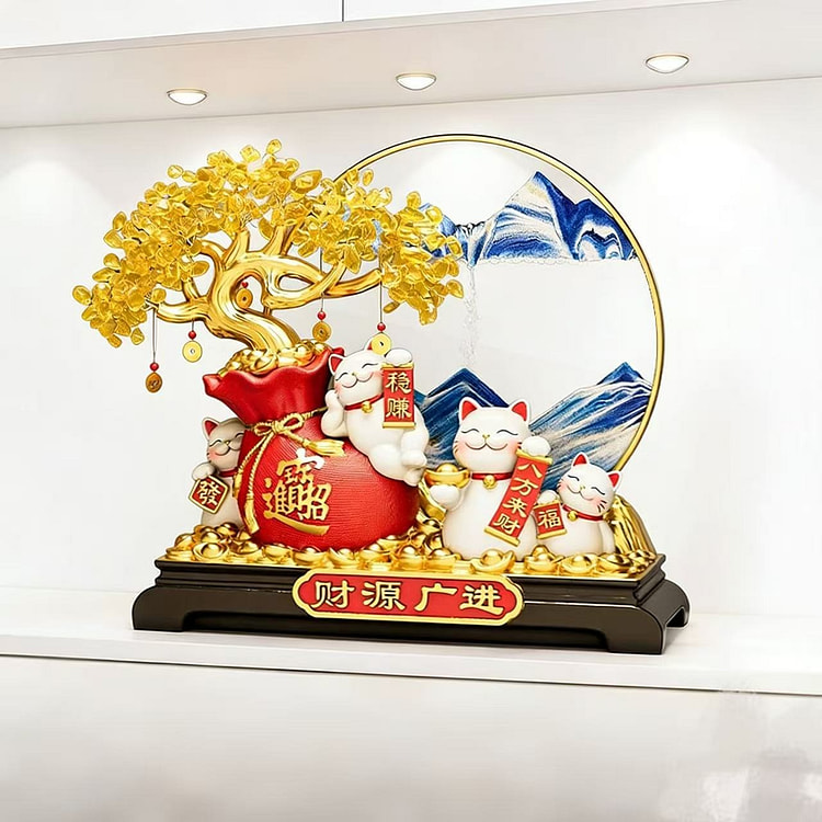 新中式发财树招财猫摆件  乔迁新居店铺开张 1 个