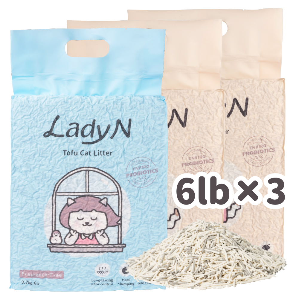 **宠物用品**Lady N 超凝小姐-台湾益生菌除臭豆腐砂/猫砂 (综合香氛3入组) 18 磅