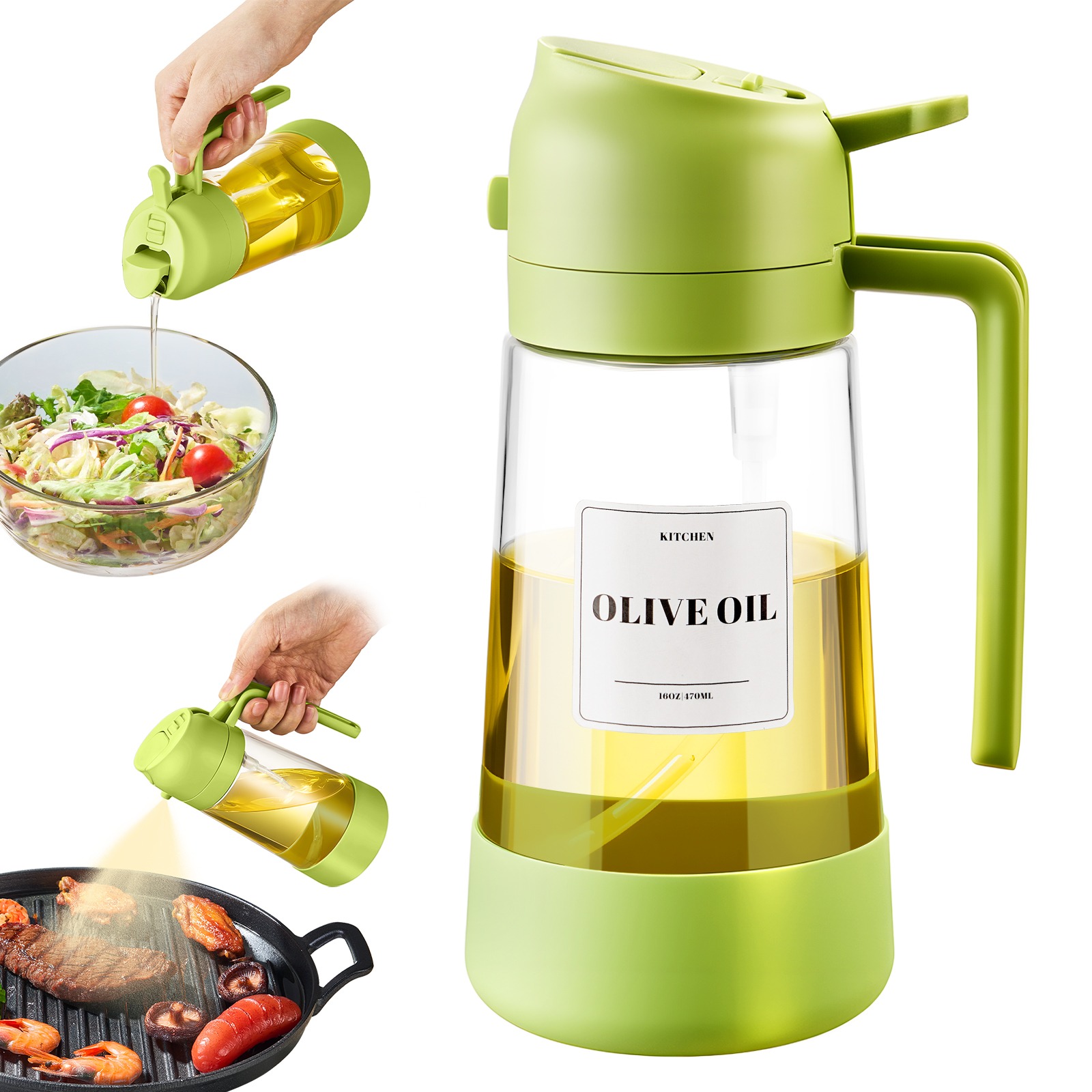 Oil Dipenser Bottle with Silicone Bottom (green) 1 count